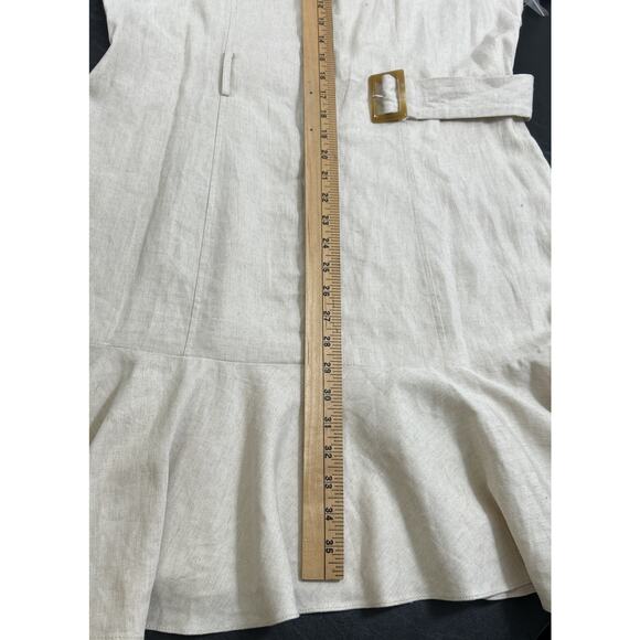 NANETTE LEPORE Womens 12 Tan Belted Fit Flare Dress Sleeveless Linen Blend New - Picture 10 of 10